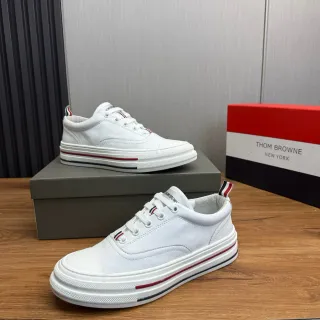 Thom Browne White Navy Leather Layered Platform Sole Lifestyle Sneakers
