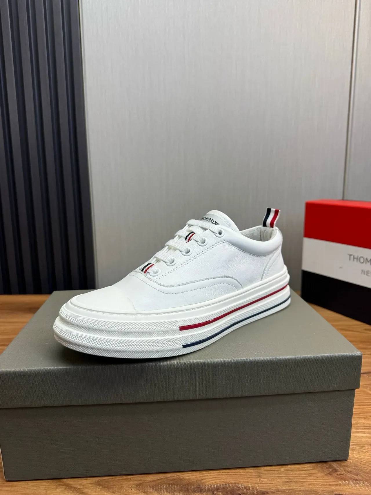 Thom Browne White Navy Leather Layered Platform Sole Lifestyle Sneakers 2