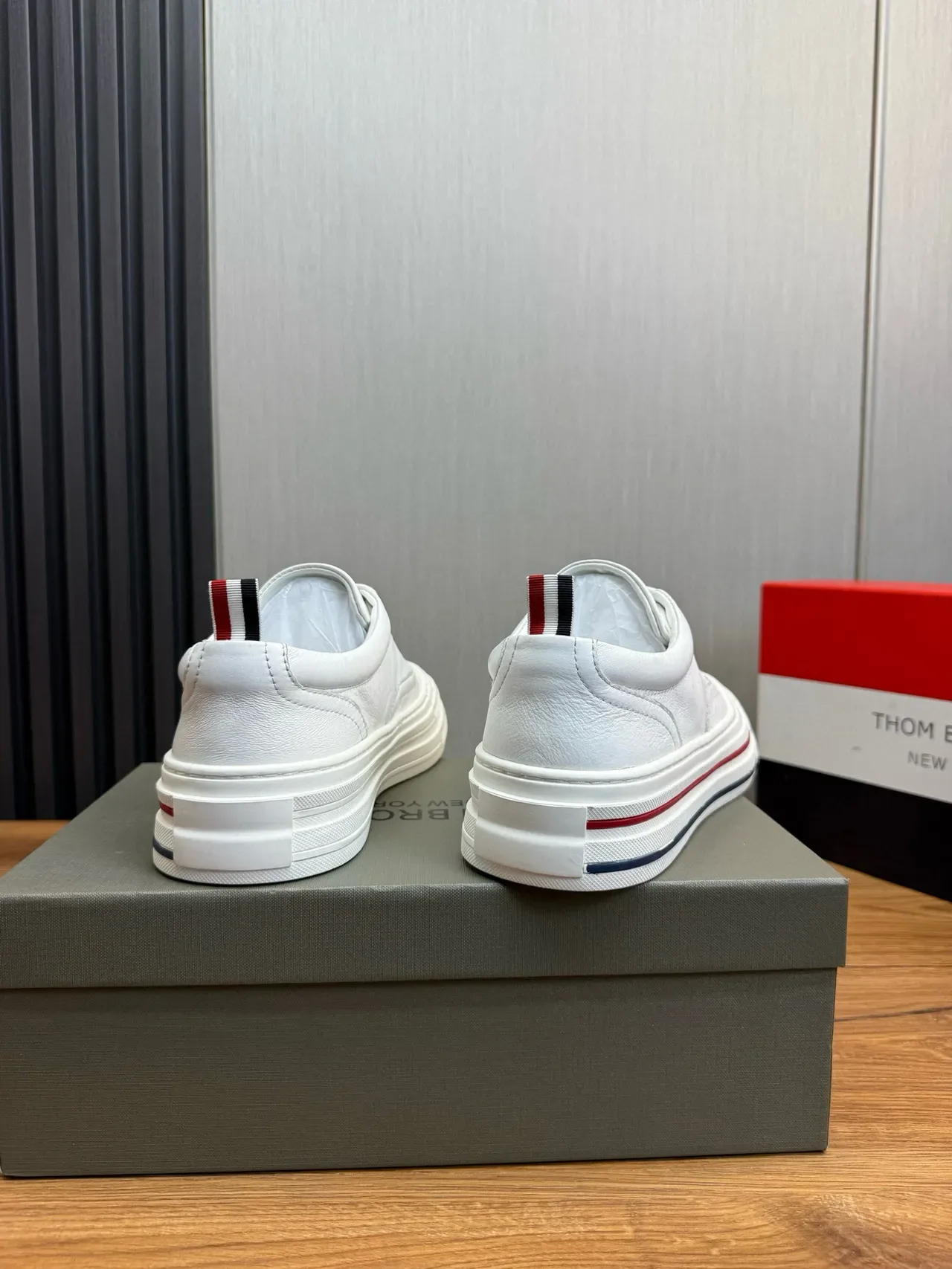 Thom Browne White Navy Leather Layered Platform Sole Lifestyle Sneakers 5