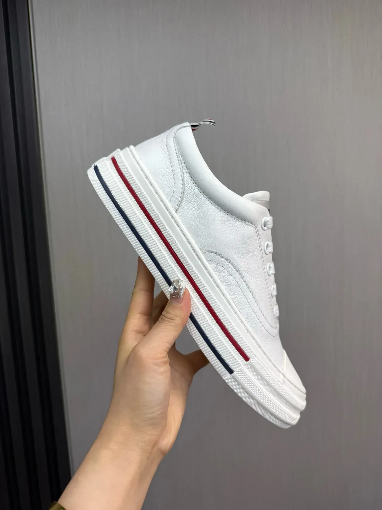 Thom Browne White Navy Leather Layered Platform Sole Lifestyle Sneakers 7
