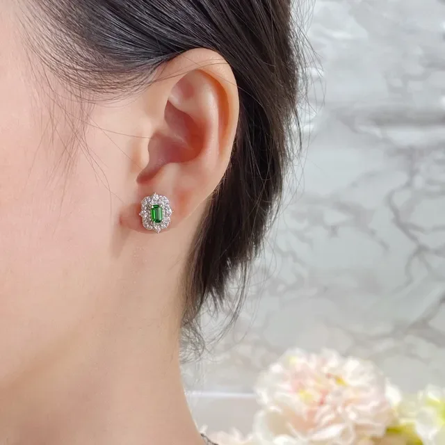 Tiffany & Co. Emerald-Cut Green Gemstone Pavé Halo Stud Earrings 9