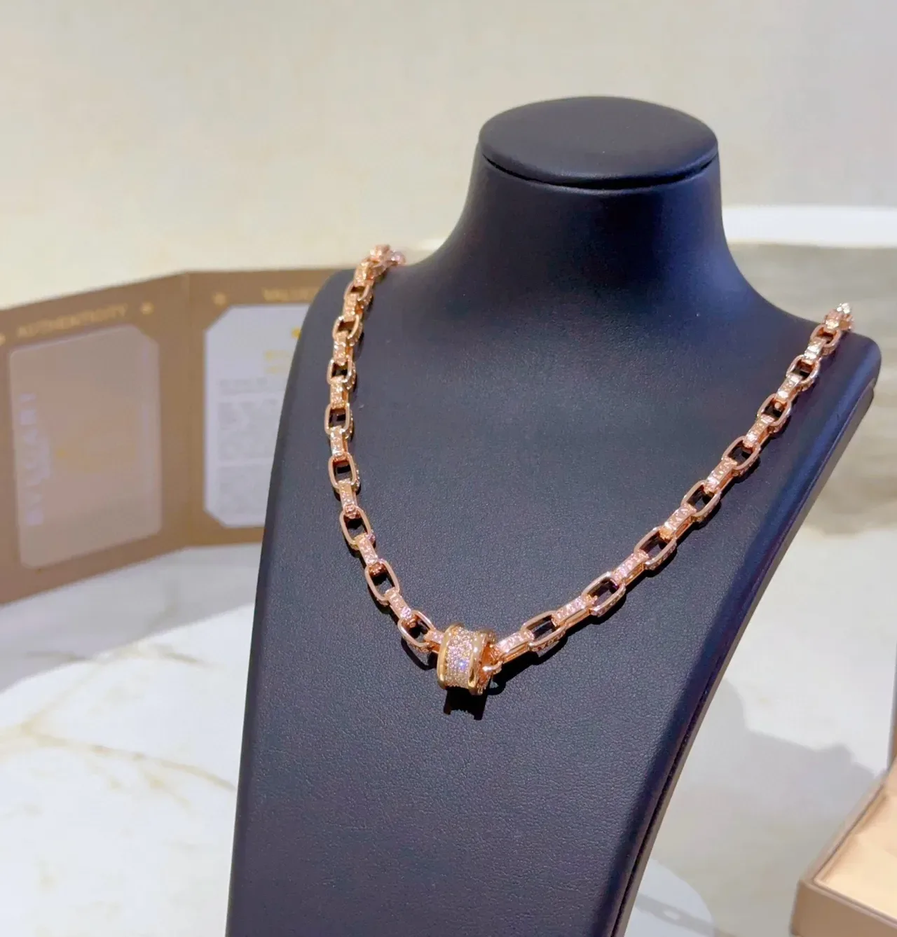 Tiffany & Co. HardWear Rose Gold Pavé Diamond Link Necklace 9