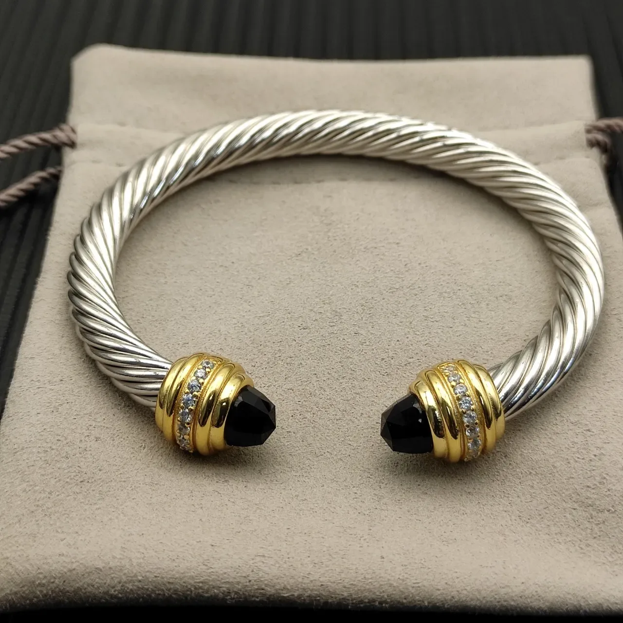 Tiffany & Co. HardWear Twisted Cable Bicolor Onyx Preto Bracelete 6