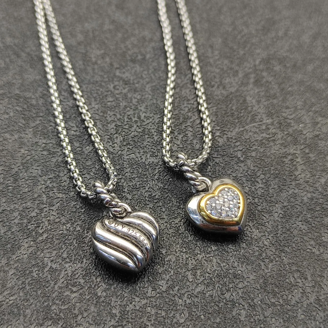 Tiffany & Co. Retorno a Silver Gold Pendente de Coração Acanalado Pavé Cristal Incrustado Colar 2
