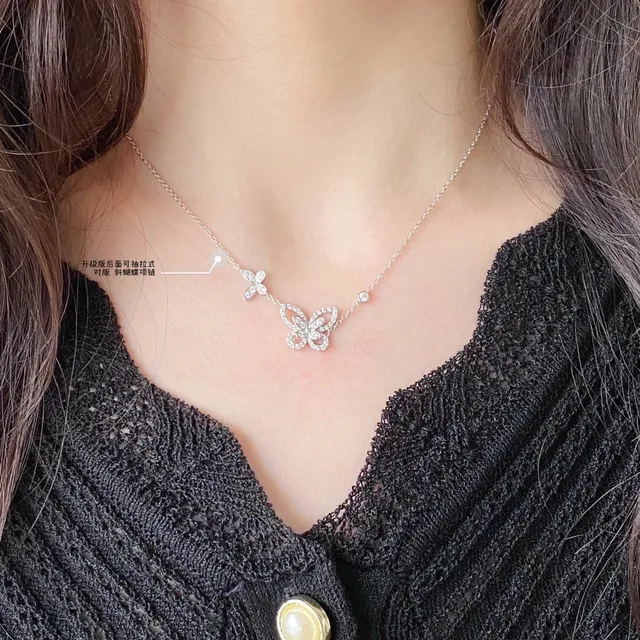 Tiffany & Co. قلادة فضية شفافة مرصعة بالماس باڤيه بتصميم مفتوح فراشة 9