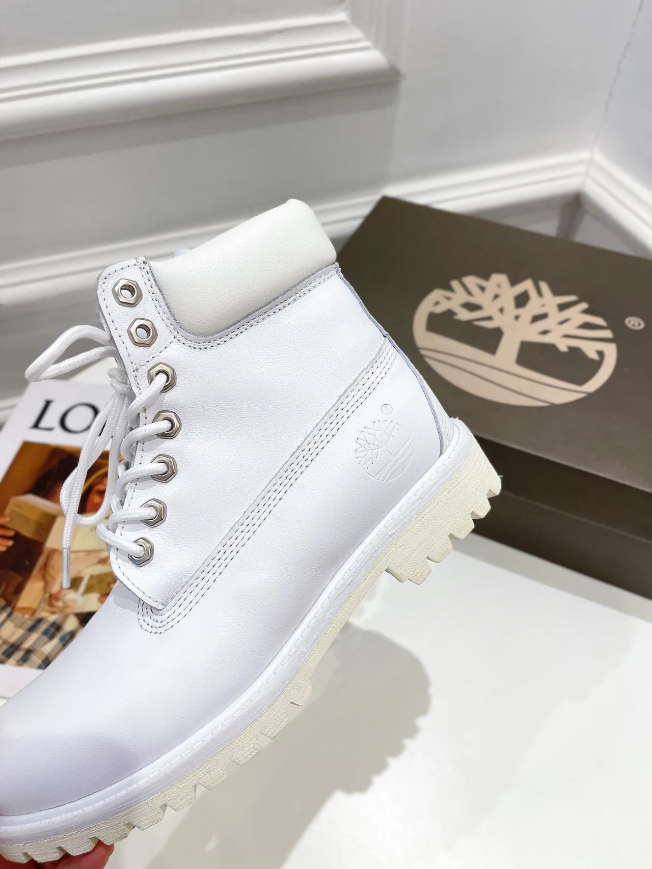 Timberland Premium 6-Inch White Leather Work Boots 8