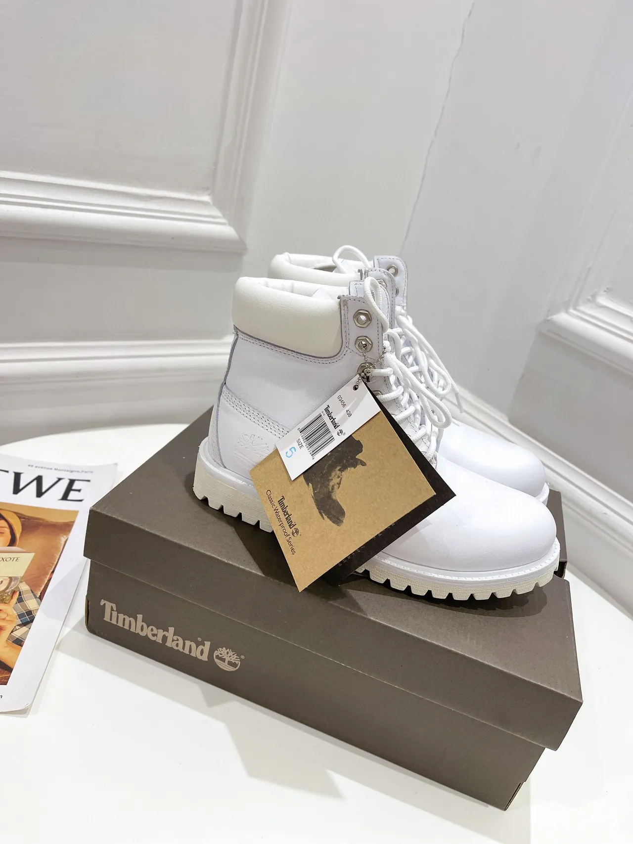 Timberland Premium 6-Inch White Leather Work Boots 9