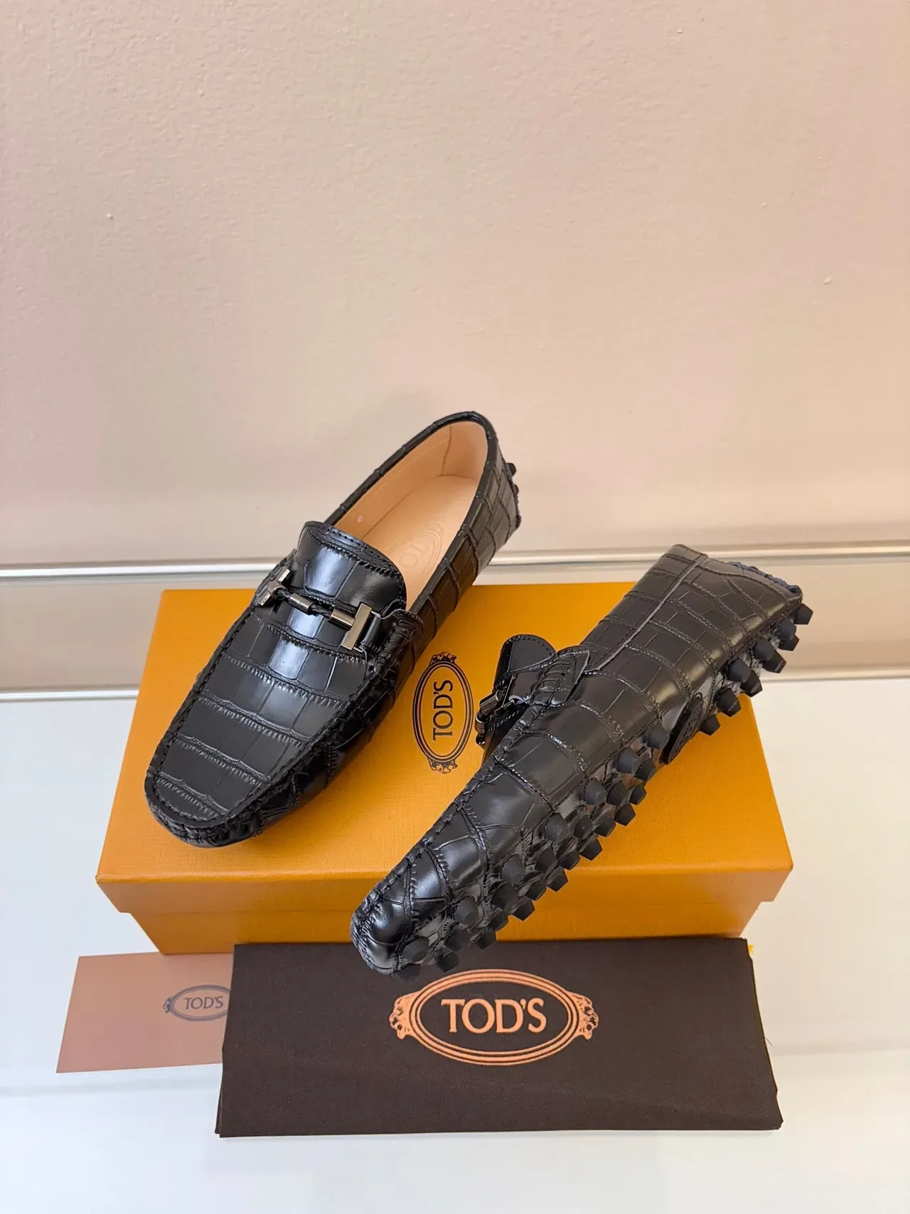 Tod's Gommino Loafer Black Croc-Embossed Leather Horsebit Buckle Loafer 2