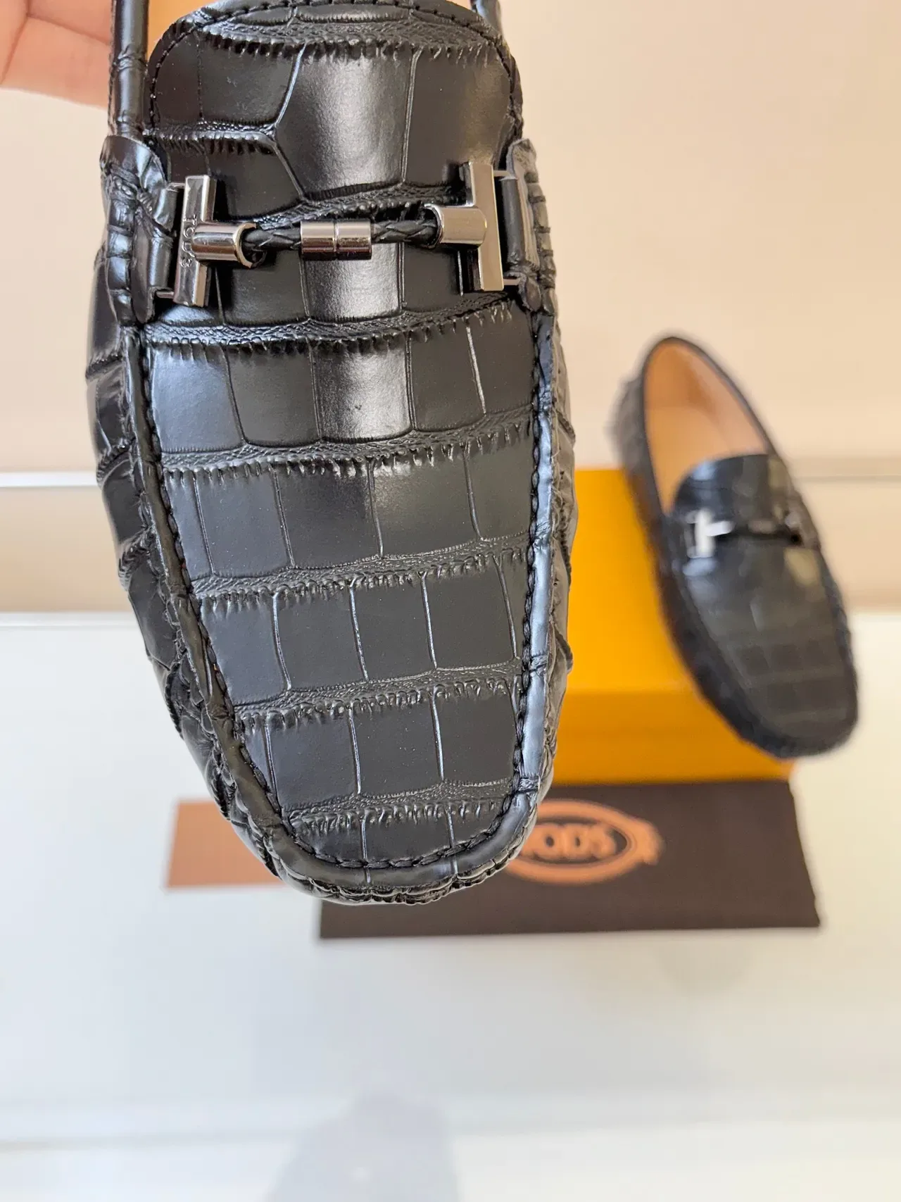 Tod's Gommino Loafer Black Croc-Embossed Leather Horsebit Buckle Loafer 3