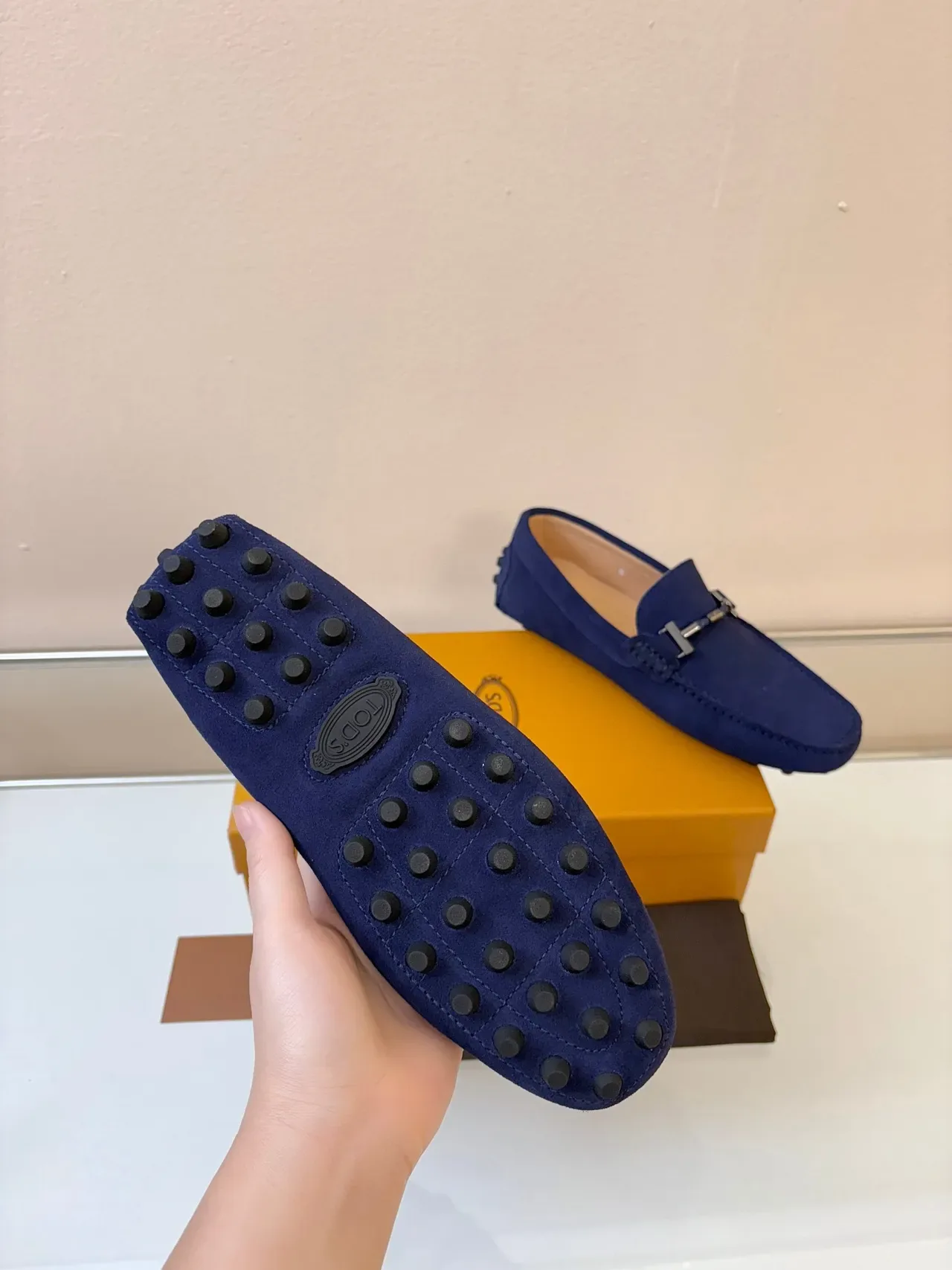 Mocassim Tod's Gommino Navy Beige Camurça com Fivela de Cavalo 5