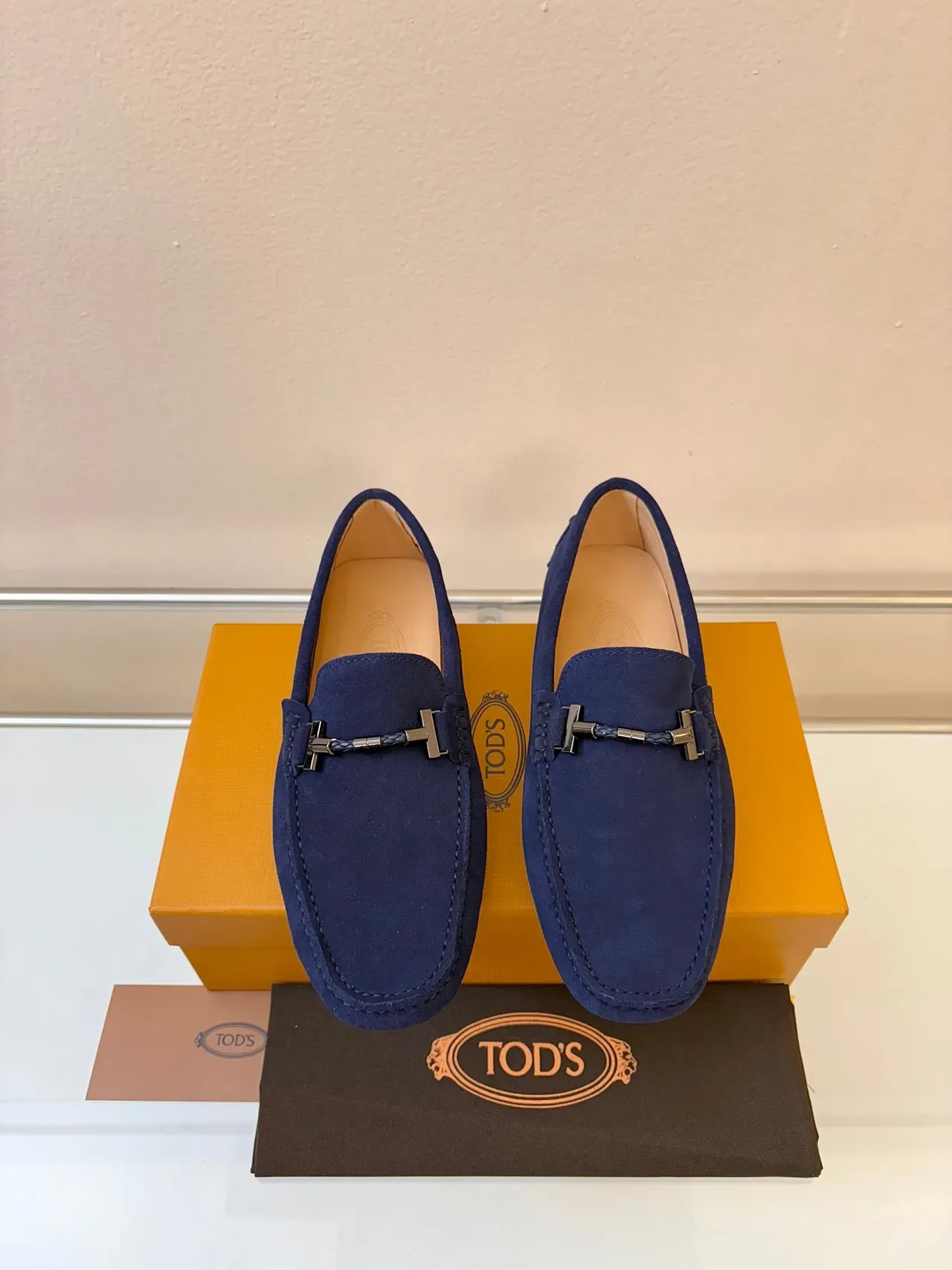 Mocassim Tod's Gommino Navy Beige Camurça com Fivela de Cavalo 6