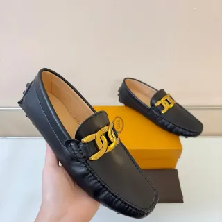 Tod's Horsebit Loafer Black Gold Leather Buckle Loafer