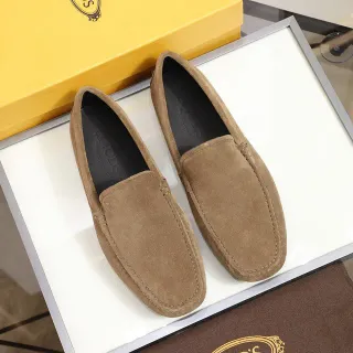 Tod's Marrón Negro Ante Superior Moc-Toe Costura Loafer