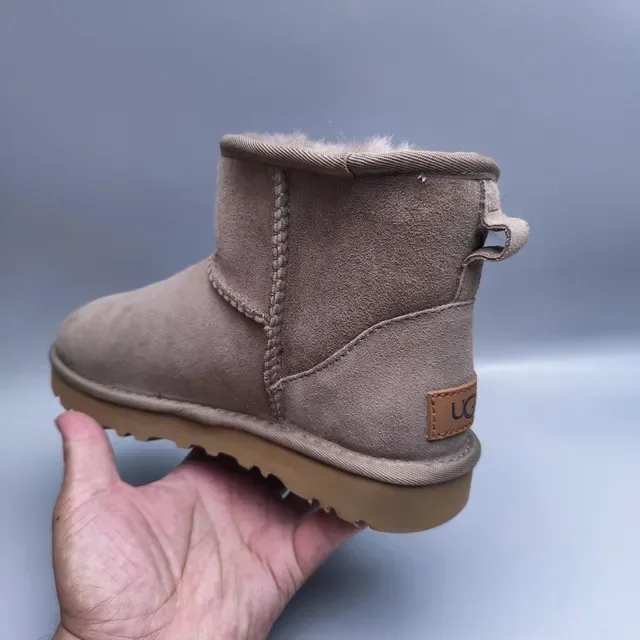 UGG Beige Brown Suede Upper Shearling-Lined Cuff Snow Boots 2