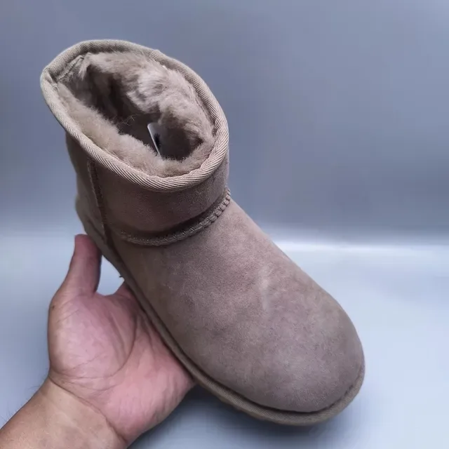 UGG Beige Brown Suede Upper Shearling-Lined Cuff Snow Boots 3
