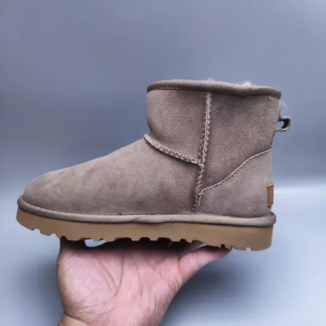 UGG Beige Brown Suede Upper Shearling-Lined Cuff Snow Boots 4