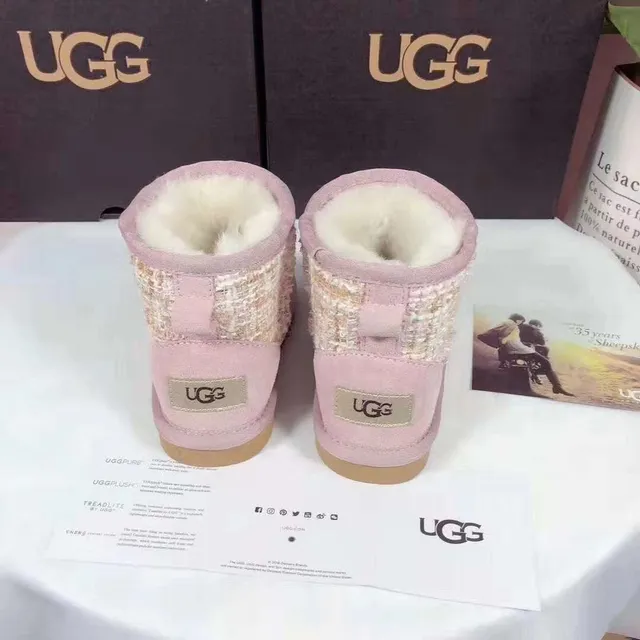 UGG Beige Pink Tweed-Woven Upper Ribbed Cuff Snow Boots 3