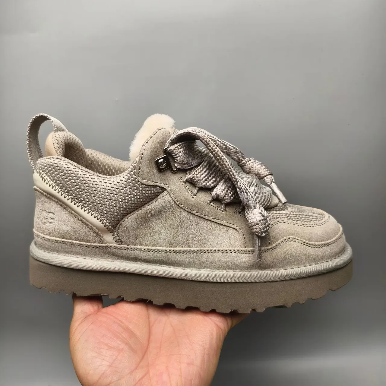UGG Beige White Shearling-Lined Mixed-Material Upper Lifestyle Sneakers 2