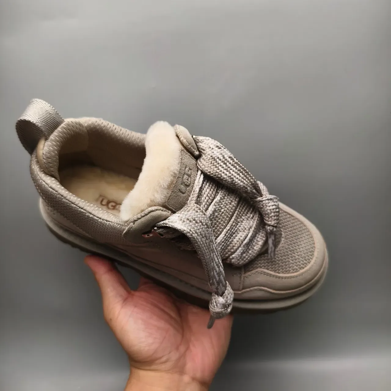 UGG Beige White Shearling-Lined Mixed-Material Upper Lifestyle Sneakers 3