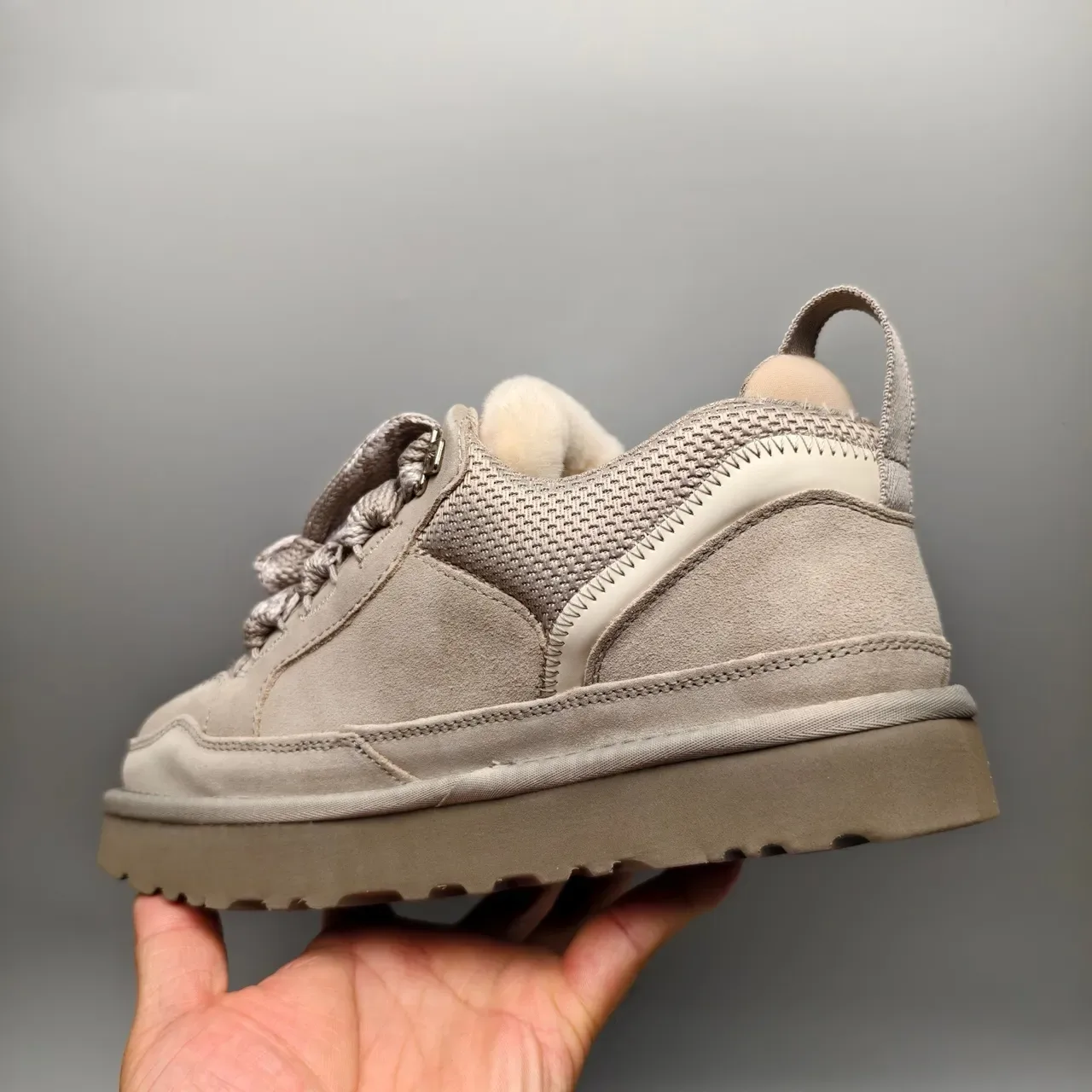UGG Beige White Shearling-Lined Mixed-Material Upper Lifestyle Sneakers 4
