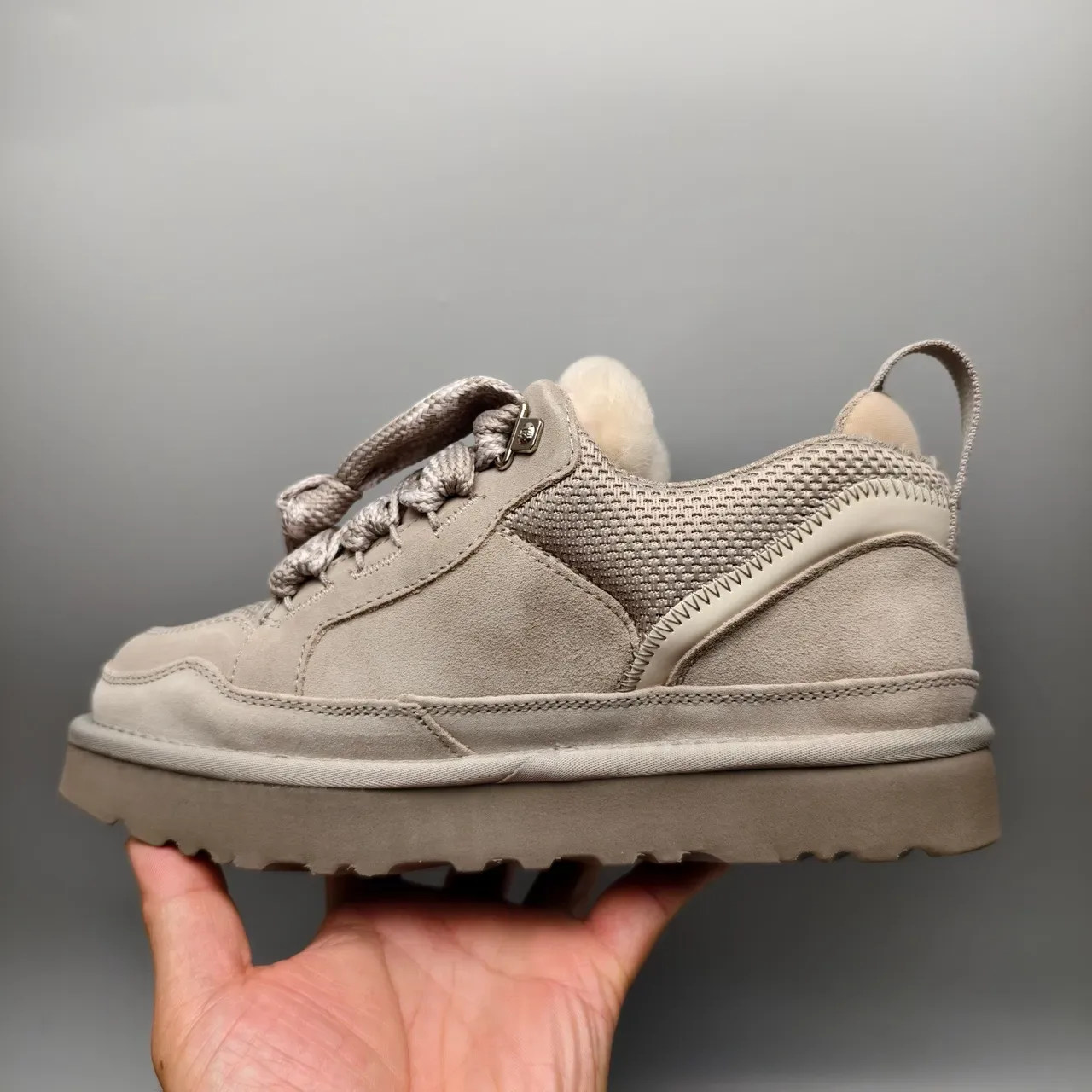 UGG Beige White Shearling-Lined Mixed-Material Upper Lifestyle Sneakers 7