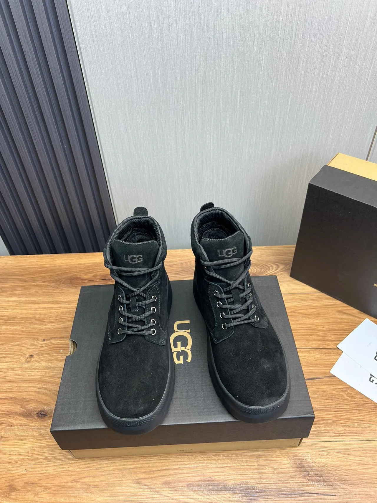 UGG Black Suede Upper Lace-Up Work Boots 2