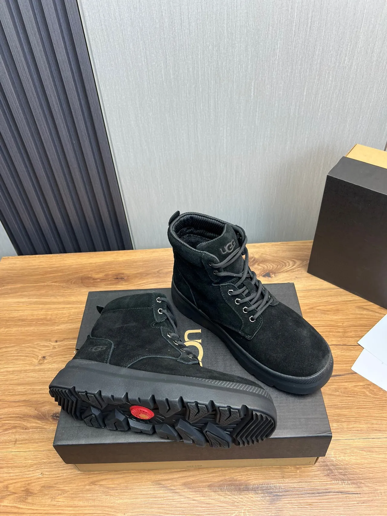 UGG Black Suede Upper Lace-Up Work Boots 3