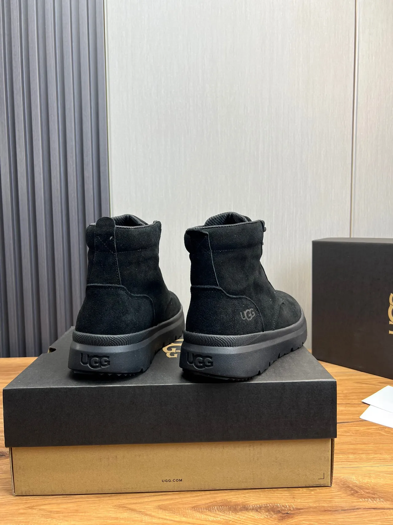 UGG Black Suede Upper Lace-Up Work Boots 4