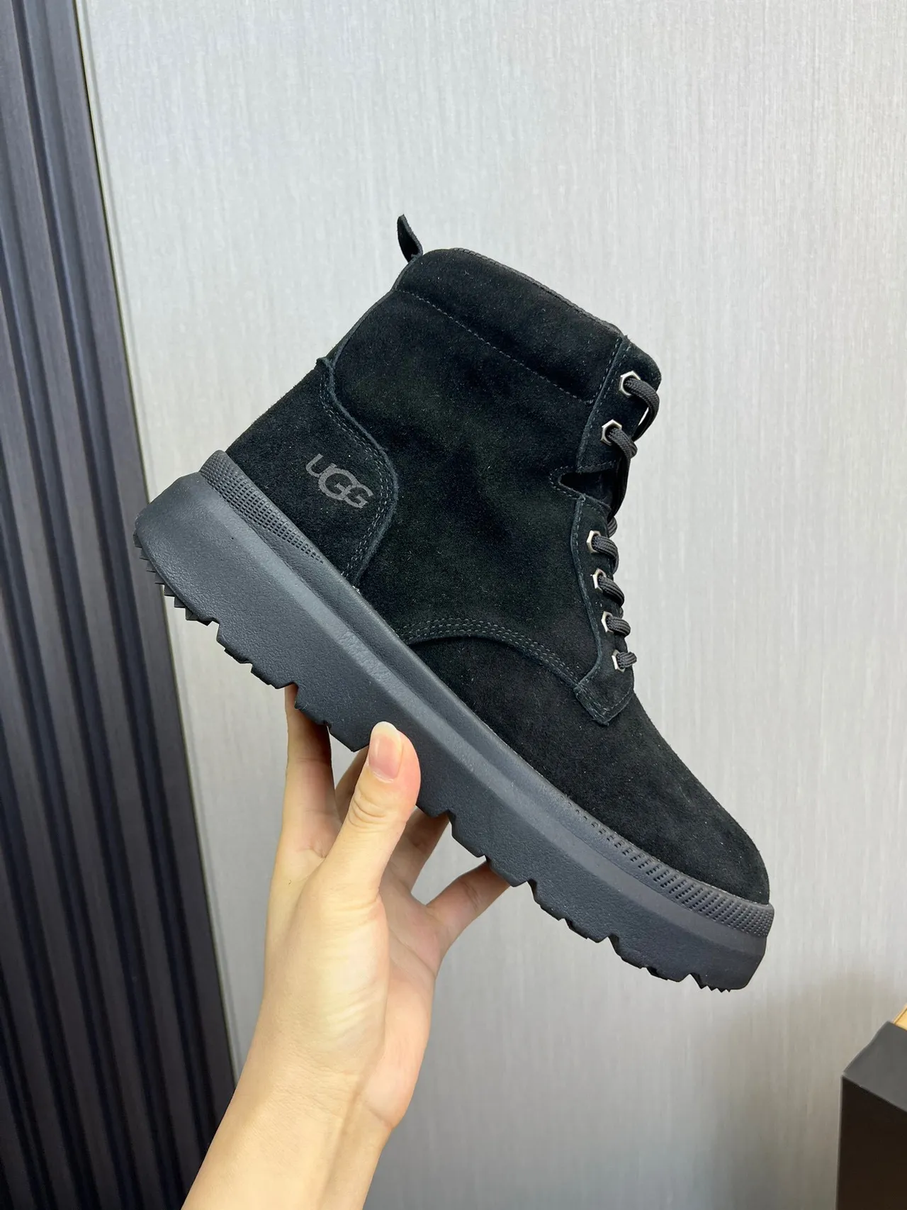 UGG Black Suede Upper Lace-Up Work Boots 5
