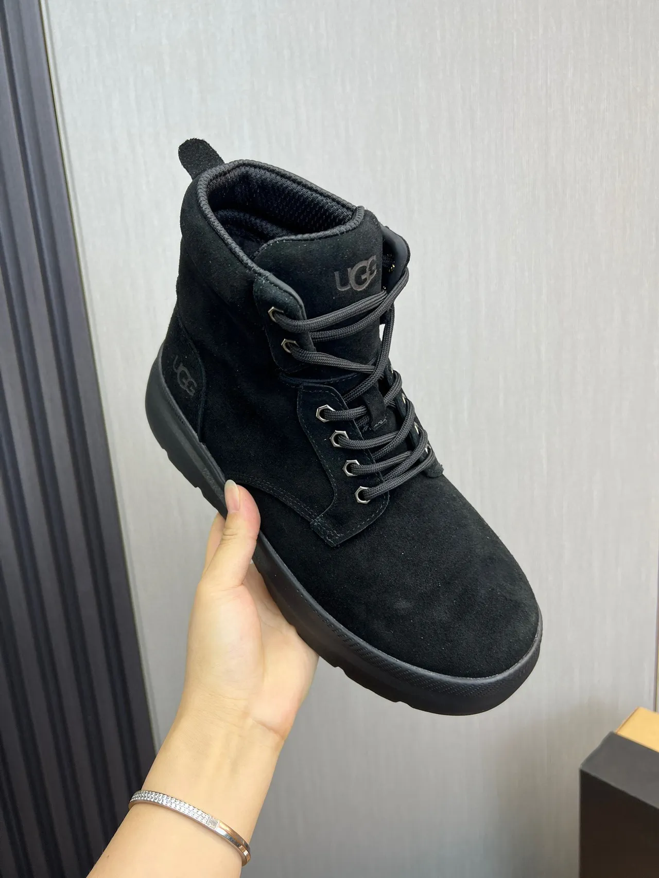 UGG Black Suede Upper Lace-Up Work Boots 6