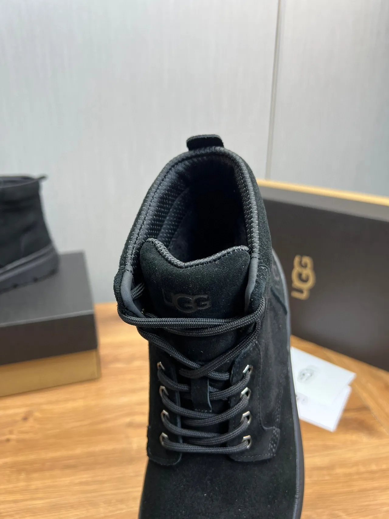 UGG Black Suede Upper Lace-Up Work Boots 7