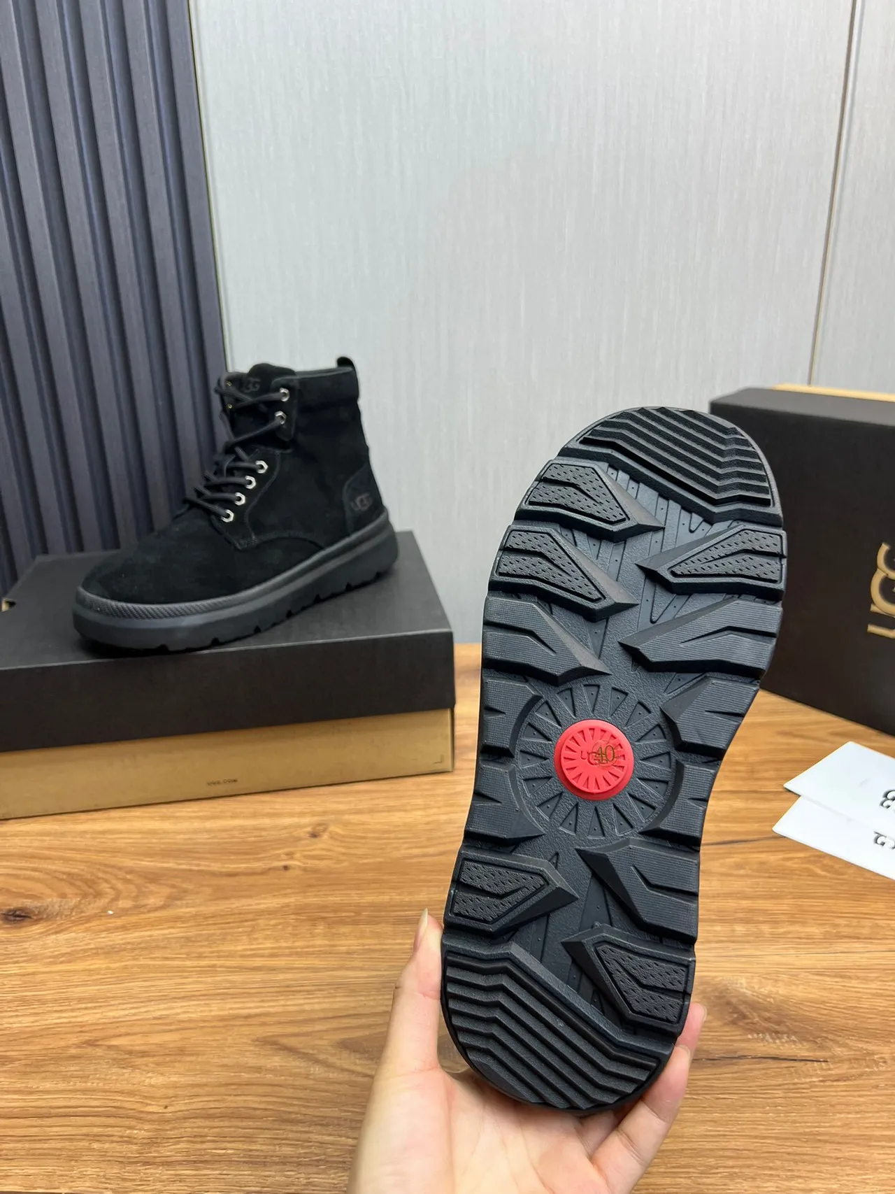 UGG Black Suede Upper Lace-Up Work Boots 8
