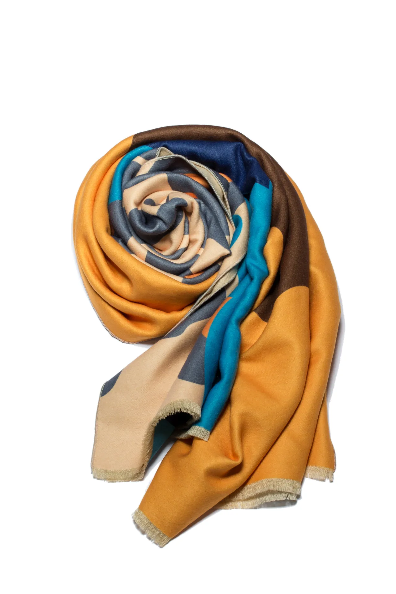 UGG Blue Beige Abstract Graphic Print Bold Color Blocking Scarve 5