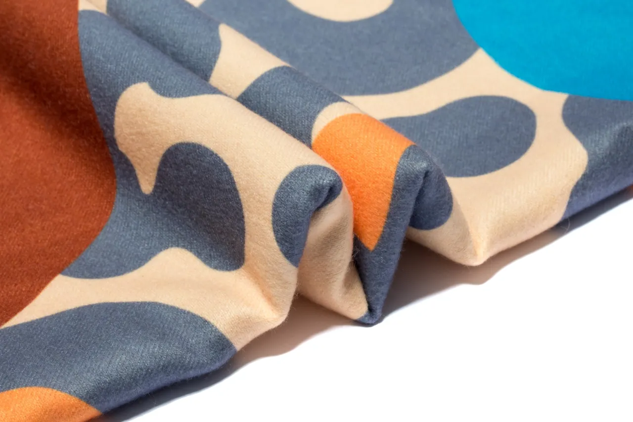 UGG Blue Beige Abstract Graphic Print Bold Color Blocking Scarve 7