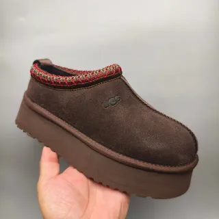 UGG بني أحمر منصة كعب منسوج تريم كولار لوافر