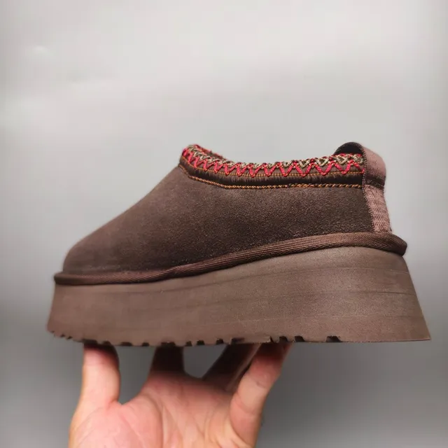 UGG Brown Red Platform Sole Woven Trim Collar Loafer 4