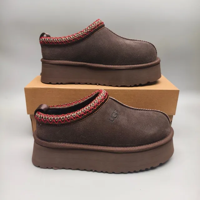 UGG Brown Red Platform Sole Woven Trim Collar Loafer 5