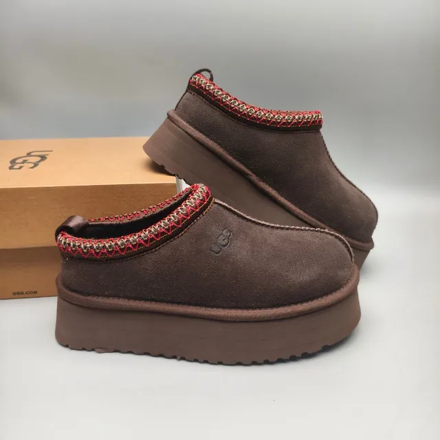 UGG Brown Red Platform Sole Woven Trim Collar Loafer 6