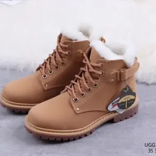 UGG Brown White Lace-Up Shearling-Lined Ankle Boots
