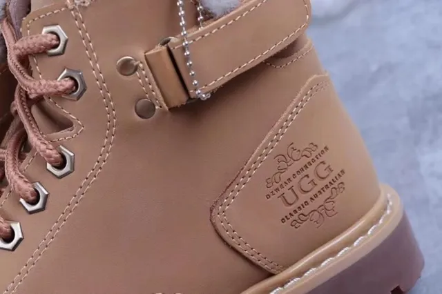 UGG Brown White Lace-Up Shearling-Lined Ankle Boots 4