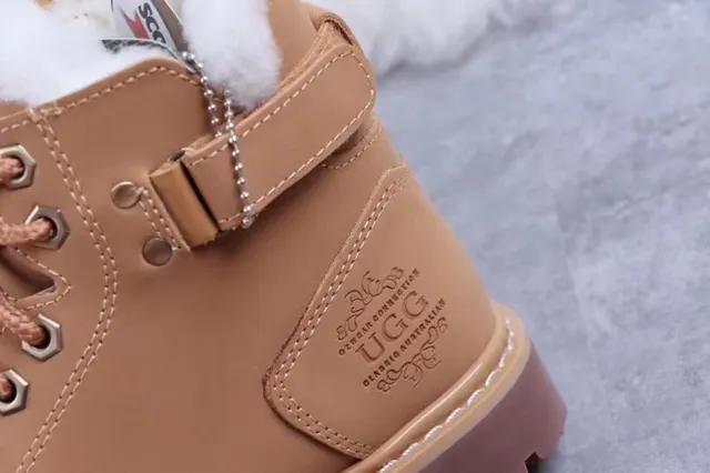 UGG Brown White Lace-Up Shearling-Lined Ankle Boots 5
