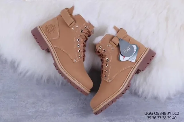 UGG Brown White Lace-Up Shearling-Lined Ankle Boots 6