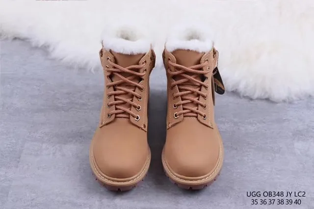 UGG Brown White Lace-Up Shearling-Lined Ankle Boots 8