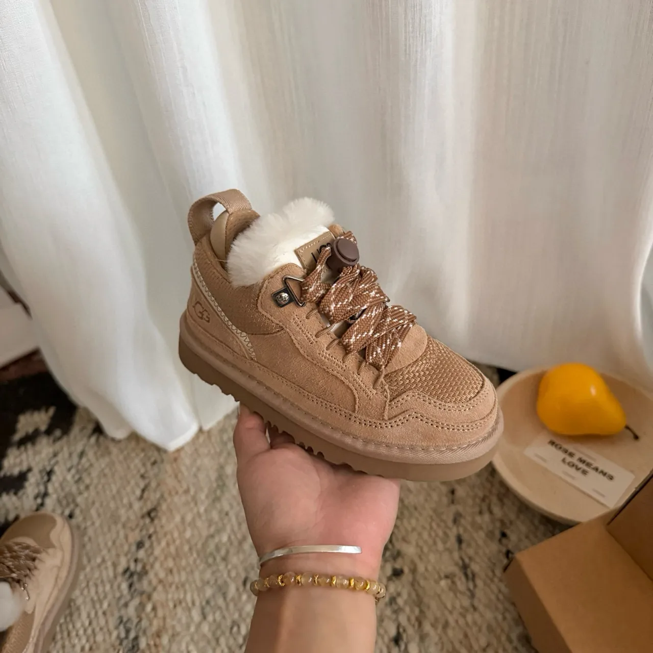 UGG Brown White Lace-Up Shearling-Lined Snow Boots 3