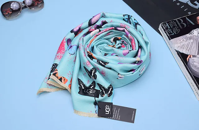 UGG Butterfly-Print Fringed Silk Scarf 2