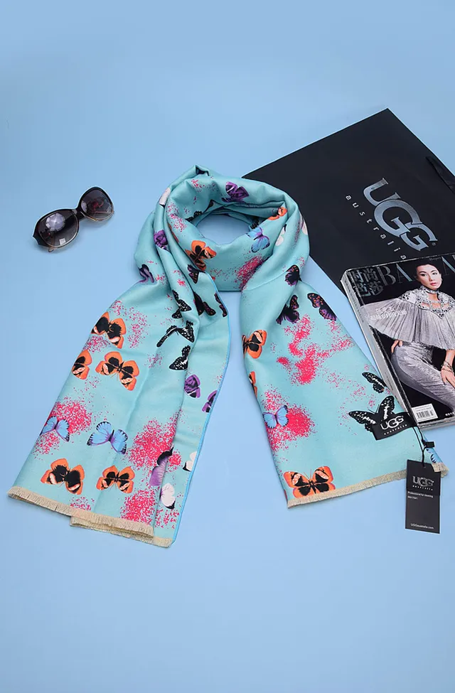 UGG Butterfly-Print Fringed Silk Scarf 3