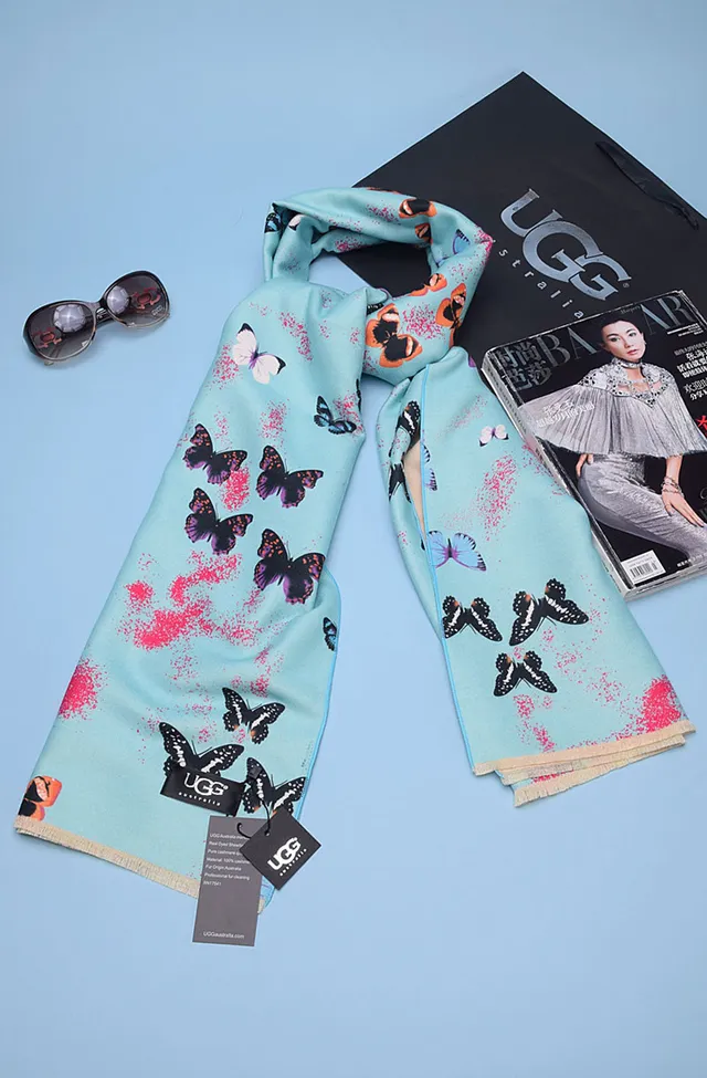 UGG Butterfly-Print Fringed Silk Scarf 5
