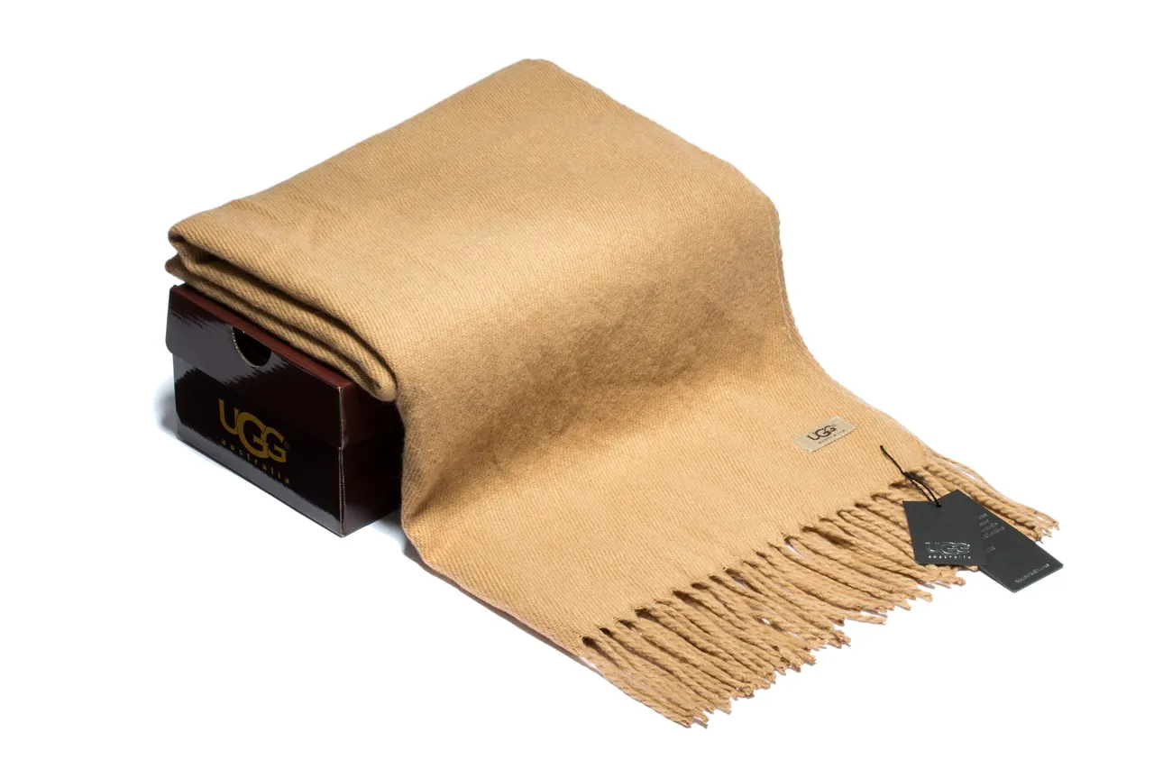 UGG Classic Beige Knitted Fringed Cashmere Scarf 2