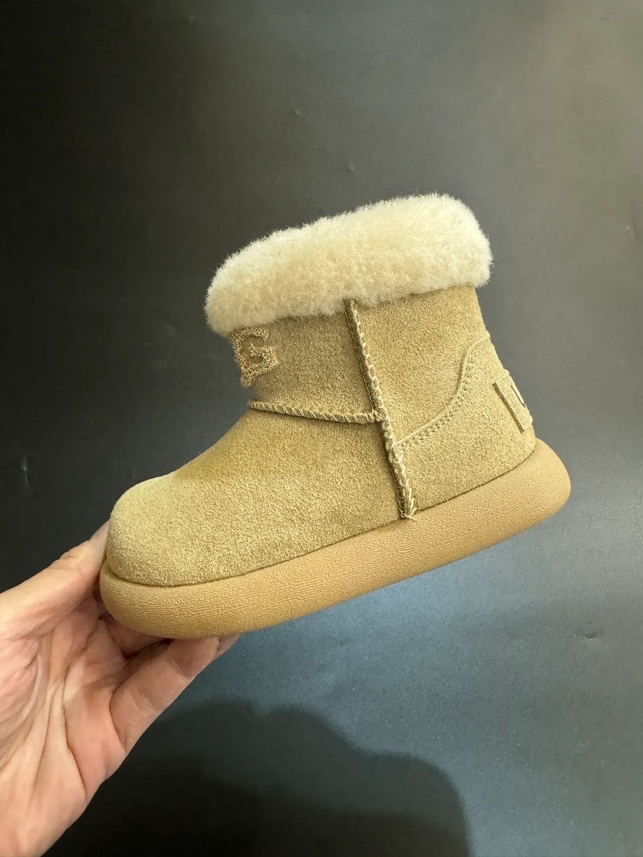 UGG Classic Mini Beige Suede Shearling Cuff Snow Boots 5