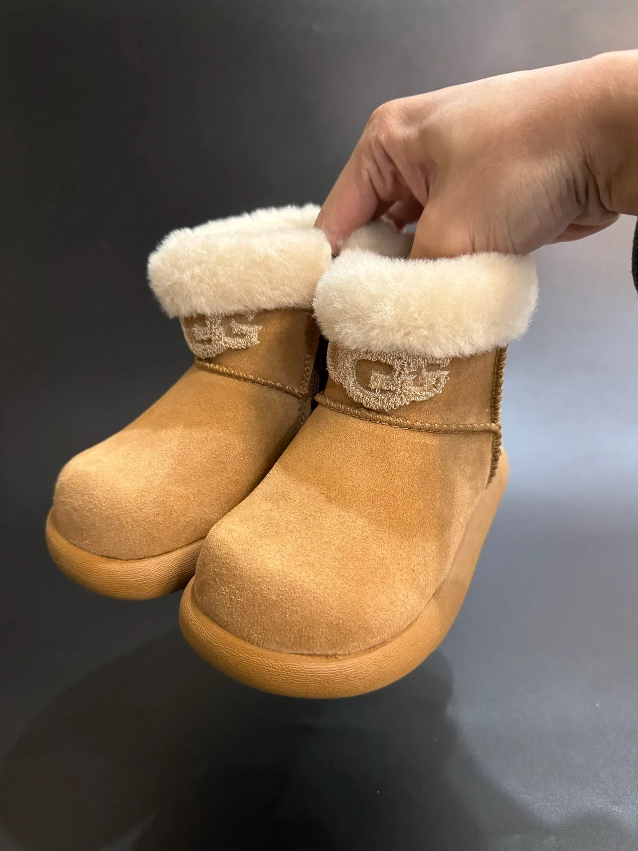UGG Classic Mini Beige Suede Shearling Cuff Snow Boots 11